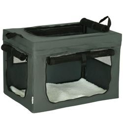 PawHut Hundetasche Hundebox mit Meshfenster, Katzentransportbox mit Kissen, Grau