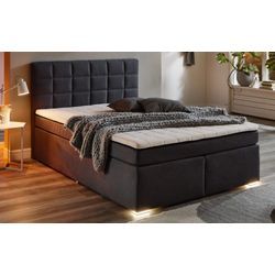 Boxspringbett BX2210 Chilton, grau, 140 x 200 cm, inkl. LED-Fußbeleuchtung