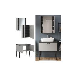 Vicco Badmöbel-Set Gerta in Grau-Schwarz, Badezimmer-Set, moderne Badserie, Spiegelschrank, Waschbeckenunterschrank