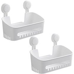 Petites Ecrevisses - 2 Stück Duschablage Saugnapf Badezimmerregal Ohne Bohren Duschregal für Shampoo Conditioner bis 10KG Weiß