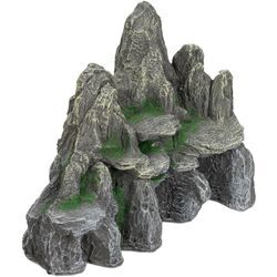 Aquarium Deko, Fels mit Höhlen, Einrichtung Zubehör für Aquarium u. Terrarium, stehend, 21 cm hoch, grau-grün - Relaxdays