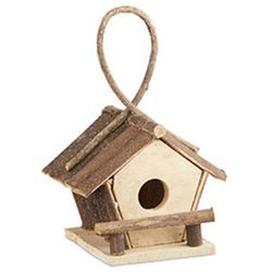 Vogelhaus mit Aufhängung, kleines Vogelhäuschen aus unbehandeltem Holz, handgefertigtes Dekohaus, natur - Relaxdays