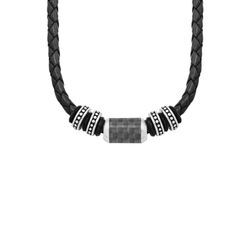 Kette mit Anhänger S.OLIVER "Hauptkollektion, 2026107" Halsketten Gr. Edelstahl-Leder, Länge: 50 cm, schwarz (edelstahlfarben, schwarz) Herren Ketten mit Anhänger