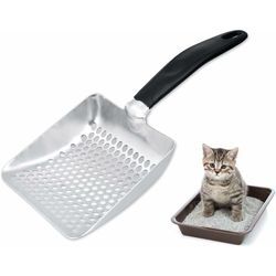Minkurow - Langlebige Aluminium-Katzenstreu-Schaufel mit komfortablem Gummi-Langgriff für Haustiere, Katzen und Hunde