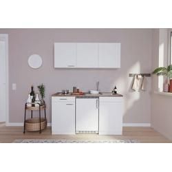 Miniküche Economy m. Geräten 150 cm Weiß/ Nussbaum Dekor