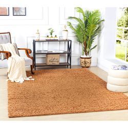 Teppich Hochflor Wohnzimmer Soft Weich Shaggy Einfarbig Terracotta 160 x 220 cm - Surya