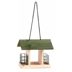 Spetebo - Holz Vogel Futterhaus 24 cm - 2 Körbe - Futterstation Vogelhäuschen Futterstelle