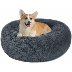 Rhafayre - Rundes weiches Katzen- und Hundebett – Plüsch-beruhigendes Anti-Stress-Katzen- und Hundekissen, waschbares bequemes Donut-Bett für kleine