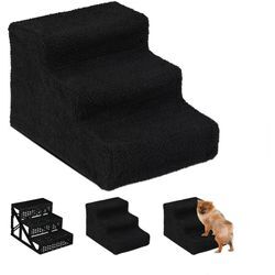 Relaxdays - Hundetreppe 3 Stufen, kleine & große Hunde, Bett & Couch, Stoffbezug, Tiertreppe innen, 30x35x45 cm, schwarz
