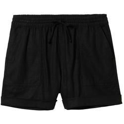 TOM TAILOR DENIM Damen Shorts mit Leinen, schwarz, Uni, Gr. XL