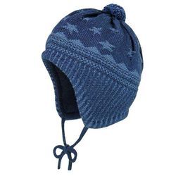 Strickmütze maximo Mütze flauschige Jungen Mütze Struktur-Mütze mit Bindeband Strick-Mütze und Bommel Made in Germany Blau