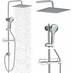 Duschamaturenset regendusche ohne armatur Duschsystem Duschset Duschstange Edelstahl Quadrat Kopfbrause 30x30cm,Handbrause mit 3
