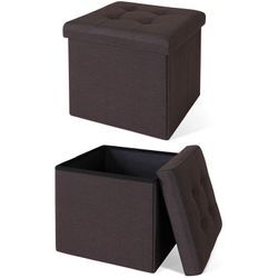 Faltbarer Sitzhocker / Aufbewahrungsbox, Sitzbank aus Leinen, 38 x 38 x 38 cm, braun - braun - Dibea