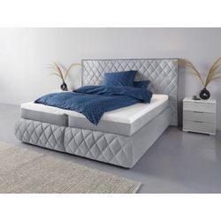 Boxspringbett PLACES OF STYLE "Alaric" Komplettbetten Gr. Samtvelours Holzwerkstoff-Spanplatte ohne LED, Liegefläche B/L: 180 cm x 200 cm, Gewicht bis: 150 kg H4, 7-Zonen-Tonnentaschen-Federkernmatratze, grau (silbergrau, anthrazit) Boxspringbett Boxspringbetten mit Bettkasten wahlweise und ohne Leuchten, Obermatratze Tonnentaschenfederkern