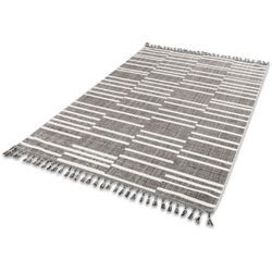 Teppich ASTRA "Ravenna 6634 223" Teppiche Gr. B/L: 160 cm x 230 cm, 5 mm, 1 St., grau (grau, weiß) Baumwollteppiche eleganter Kurzflorteppich mit Fransen