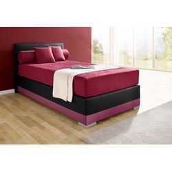 Boxspringbett MAINTAL "Lago", rot (bordeauxrot, schwarz), B:97cm L:210cm, Bezug Kopteil und seitliche Unterbox wahlweise Microvelours aus 100% Polyester oder Kunstleder;DIe Obermatratze ist bei beiden Bezugsqualitäten mit Microfaser (100% Polyester) bezogen, Unterseite 100% Baumwolle;Das Kopfteil ist bei Microvelours an den Ecken abgerundet, bei Kunstleder gerade;Bezug der Oberseite aus strapazier