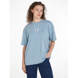 T-Shirt CALVIN KLEIN JEANS "WASHED RIB LABEL BOYFRIEND TEE" Gr. L (40), blau (dusk blue) Damen Shirts Jersey mit Logomarkenpatch