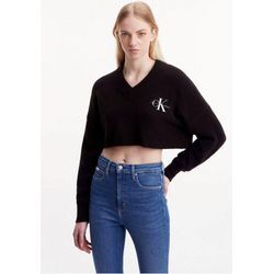 Calvin Klein Jeans Strickpullover CROPPED V-NECK SWEATER mit V-Ausschnitt, schwarz