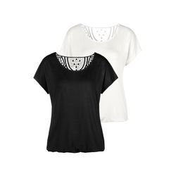 T-Shirt VIVANCE Gr. 32/34, beige (creme, schwarz) Damen Shirts Jersey mit weicher Häkelspitze am Rücken Bestseller