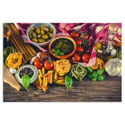 Küchenrückwand ARTLAND "Italienisch mediterrane Lebensmittel" Spritzschutzwände Gr. B/H: 90 cm x 60 cm, bunt Küchendekoration Alu Spritzschutz mit Klebeband, einfache Montage