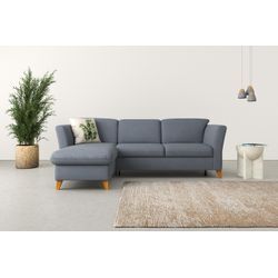 Ecksofa HOME AFFAIRE "Trelleborg L-Form" Sofas Gr. B/H/T: 249 cm x 86 cm x 162 cm, Chenille-Optik, Recamiere links, mit Bettfunktion-mit Bettkasten, blau (blaugrau) Ecksofas Federkern-Polsterung, wahlweise mit Bettfunktion und Bettkasten