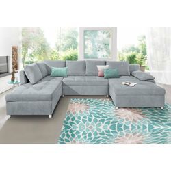 Wohnlandschaft SIT & MORE "Top Bilbao U-Form", grau (hellgrau), B:326cm H:82cm T:90cm, Kunstleder SOFTLUX / Struktur (100% Polyester);Struktur fein (95% Polyester, 5% Polyamid), Sofas, XXL, wahlweise mit Bettfunktion und Bettkasten