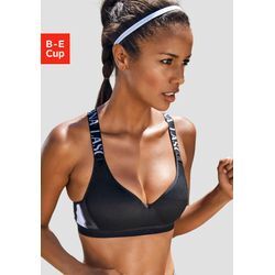 Sport-BH LASCANA ACTIVE, Damen, Gr. 70, Cup D, schwarz-weiß (schwarz, weiß), Microtouch, Netz, Obermaterial: 67% Polyamid, 20% Elasthan, 13% Polyester, sportlich, BHs Sport-BH Sportbekleidung Push-up-BH, mit eingearbeiteten Push-up-Kissen