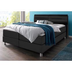 Boxspringbett MAINTAL, schwarz, Kunstleder, Liegefläche B/L: 180cm x 200cm, H2 + H2, Bonnell-Federkernmatratze, Bezug bei beige, anthrazit und hellgrau: pflegeleichter Strukturstoff (100% Polyester);Bezug bei weiß und schwarz: Kunstleder (100% Polyurethan);Spiegelfläche der Matratzen: Material angeben (100% Polyester), Komplettbetten, Boxspringbett, inkl. Topper