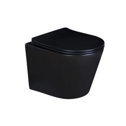 sanicomfort Hänge WC Set Nakia – Spülrandloses, Hygienisches Wand-WC Tiefspüler aus Hochwertiger Sanitärkeramik in Matt Schwarz, Kompakt, Modern inkl. Soft-Close WC-Sitz