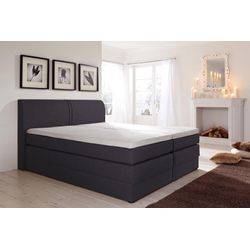 Boxspringbett HAPO, grau (anthrazit, strukturstoff), Liegefläche B/L: 180cm x 200cm, kein Härtegrad, 7-Zonen-Kaltschaummatratze, Kopfteil, seitliche Unterbox und Obermatratze sind mit pflegeleichtem Feinstrukturstoff in Leinenoptik (100% Polyester) oder Kunstleder bezogen;Die Oberseite der Unterfederung und die Ober- und Unterseite der Obermatratze sind jeweils mit einem rutschhemmenden Stoff aus 