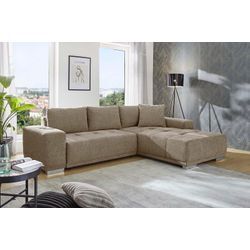 Ecksofa JOCKENHÖFER GRUPPE "Luciano L-Form mit induktiver Lademöglichkeit, USB-A & USB-C Ladeport", braun (hellbraun), B:282cm T:100cm, Korpus: 95% Polyester, 5% Nylon;Kissen: 95% Polyester, 5% Nylon, Sofas, Bettkasten/Stauraum, rechts/links montierbar, große Liegefläche