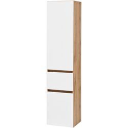 Seitenschrank WELLTIME "Kaunas", weiß (matt weiß, wotaneiche), B:40cm H:180cm T:35cm, Holzwerkstoff, Schränke, Bad-Hochschrank Bad-Seitenschrank, 40 cm breit, mit Schubkasten, Soft-Close-Funktion