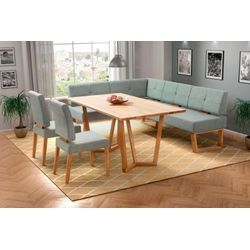 Eckbankgruppe HOME AFFAIRE "Ponza Eckbank Küchenbank BESTSELLER", blau (türkis, eiche geölt), langer Schenkel rechts, Sitzmöbel-Sets, Sitzgruppe Esszimmer Stühle Tisch und Bank bequem gepolstert