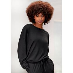 Strickpullover LASCANA, Damen, Gr. 32/34, schwarz, Strick, Obermaterial: 68% Polyester, 30% Viskose, 2% Elasthan, unifarben, bequem, Rundhals, Pullover Homewear Oberteile