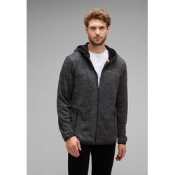 Sweatjacke STREET ONE MEN, Herren, Gr. L52, grau (anthra grau melange), Sweatware, 85% Polyester, 15% Viskose, unifarben, Casual, gerade hüftlang, ohne Ausschnitt, Bündchen, Sweatjacken, mit Zipper