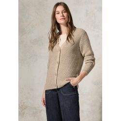 Cardigan CECIL, Damen, Gr. XXL46, braun (hazelnut melange), Stoff, 84% Polyacryl, 16% Viskose, unifarben, normal normal, V-Ausschnitt, Bündchen, Strickjacken, mit Materialmix