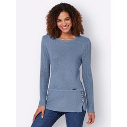 Rundhalspullover CASUAL LOOKS "Pullover", Damen, Gr. 38, blau (bleu), 50% Baumwolle, 50% Polyacryl, unifarben, Pullover