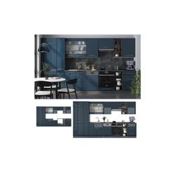 Vicco Küchenzeile Fame-Line Anthrazit Dunkelblau Hochglanz 355 cm mit Arbeitsplatte Anthrazit