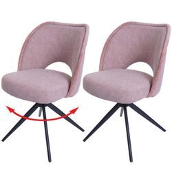 2er-Set Esszimmerstuhl MCW-N72, Polster-Küchenstuhl, drehbar Auto-Return, Stoff/Textil (420g/m²) Öko-Tex ~ rosa