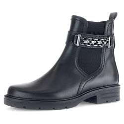 Chelseaboots GABOR, Damen, Gr. 38,5, schwarz, Kalbsleder, Elastischer Einsatz, unifarben, modisch, Schuhe, Blockabsatz, Herbstmode, Stiefelette mit Zierkette am Schaft