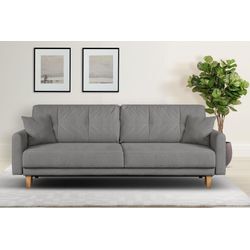 3-Sitzer HOME AFFAIRE "TRIPLO optionale Schlafsofa mit Bettkasten, Maße B/T/H: 215/100/89 cm", grau, B:215cm H:89cm T:100cm, 88% Polyester, 9% Rayon, 3% Nylon, Sofas, Wahlweise Bettfunktion - Liegefläche 145x191 cm, Rücken-, Zierkissen