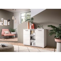 Sideboard INOSIGN "Valge, Breite 110 cm, 2 Türen, 4 verstellbare Böden, 3 offene Fächer", weiß, B:110cm H:83cm T:37cm, FSC-zertifizierter Holzwerkstoff, Sideboards, Front-Rillenfräsung, Schuhkommode, Anrichte, Schrank, Kommode