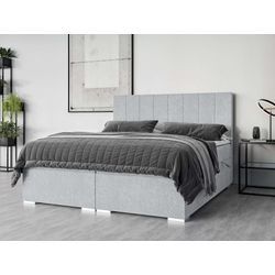 Polsterbett PLACES OF STYLE "Ginoro mit Matratze und Topper, in 3 Breiten (140, 160 und 180 cm)", silber, B:142cm H:119cm L:209cm, 100% Polyester, Betten, Boxspringbett mit Kopfteil, Bettkasten, Matratze (BFK/TFK) und Topper