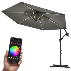 Swing&Harmonie® Luxus LED Sonnenschirm mit RGB Beleuchtung inkl. Fernbedienung, APP Steuerung, Ampelschirm, Garten Schirm 300cm - anthrazit