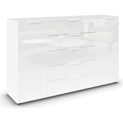 Schubkastenkommode RAUCH "Kommode Türkommode Sideboard Kombikommode FLIPP mit Glasfront", weiß (alpinweiß, glas kristallweiß), B:160cm H:100cm T:42cm, Holzwerkstoff, Sideboards, 2-trg mit 5 Schubladen und Soft-Close, 2 Breiten MADE IN GERMANY