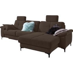 Ecksofa 3C CARINA "Burnaby bequem und modern, OTTOs Choice, L-Form", grau (fango), B:296cm H:87cm T:162cm, Chenille-Optik (59, 7% Polyester, 34, 4% Polyacryl, 5, 9% Viskose), Sofas, 2 Kopfstützen, optional mit Schlaf- und motorischer Relaxfunktion