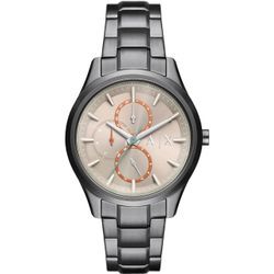 Multifunktionsuhr ARMANI EXCHANGE, grau (anthrazit, cremefarben), Armbanduhren, Herren, Armbanduhr, Herrenuhr, Edelstahlarmband, analog, Tag, Wochentag