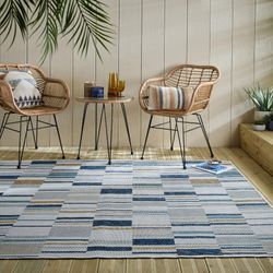 Teppich FLAIR RUGS "Rosco Geo", blau, B:200cm H:4mm L:290cm, Polypropylen, Teppiche, Teppich, Rosco Geometrischer Teppich für drinnen und draußen