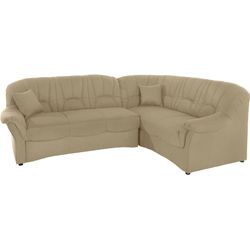 Ecksofa DOMO COLLECTION "Bahia, zeitlos und elegant, bequeme Armlehnen, L-Form", beige, B:256cm H:91cm T:200cm, Luxus-Microfaser (100% Polyester), mit Muster;Struktur (100% Polyester), Sofas, wahlweise mit Bettfunktion
