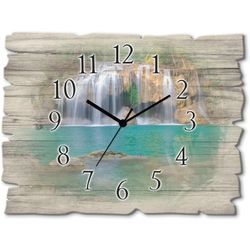 Wanduhr ARTLAND "Wasserfall im Wald National Park", grün, B:40cm H:30cm T:0,6cm, Wanduhren, Wanduhr, wahlweise mit Quarz- oder Funkuhrwerk, lautlos ohne Tickgeräusche